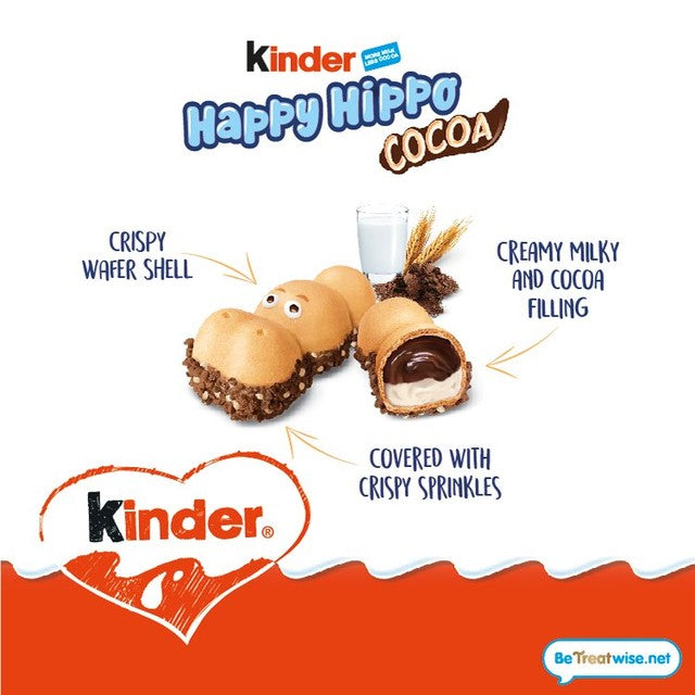 Kinder milk & cocoa cream biscuits happy hippo 103.5g, UK version