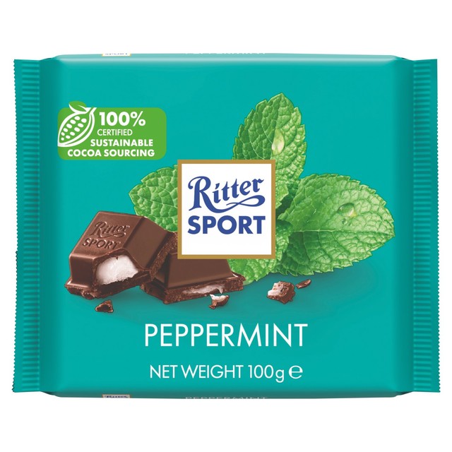 Ritter Sport peppermint dark chocolate bar 100g, imported from the UK