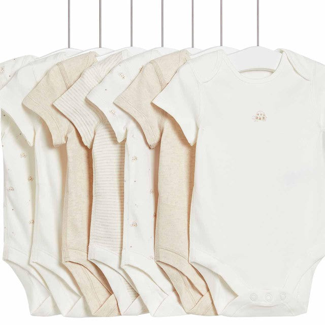 M&S turtle bodysuit 7 pack 9-12 months ivory, imported from the UK