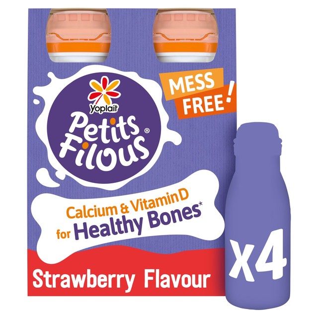 Petits Filous kids strawberry yogurt drink 4 x 100g, imported from the UK