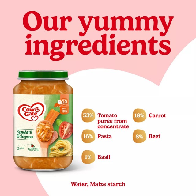 Cow & Gate spaghetti bolognese baby food 200g jar for 10+ months - British product