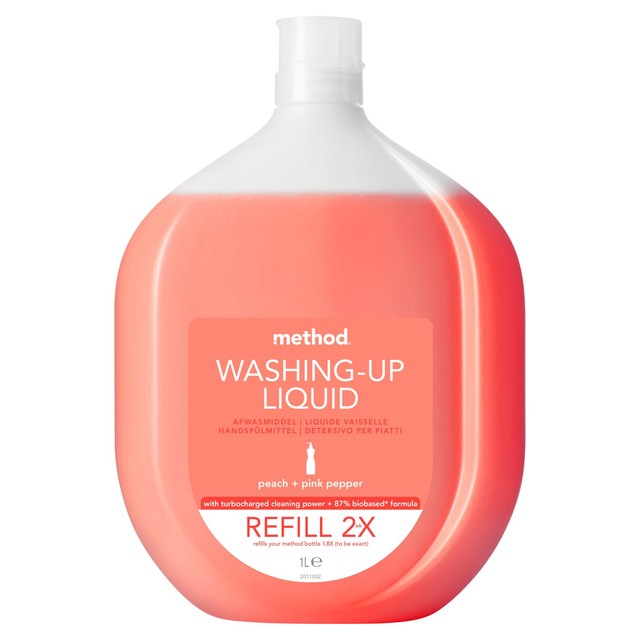 Method Peach Pink Pepper washing up liquid refill 1L, imported from the UK