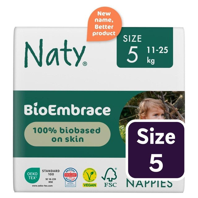 Naty biobased nappies size 5 for 11-25kg, imported from the UK