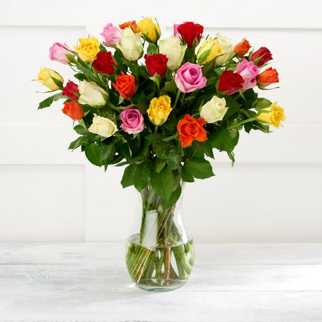Rainbow-Colored Rose Bouquet with Flower Food Sachet