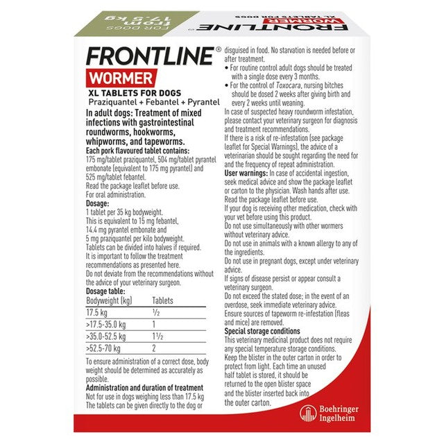 Frontline Wormer Tablets X Large Dog 2 Pack - British product