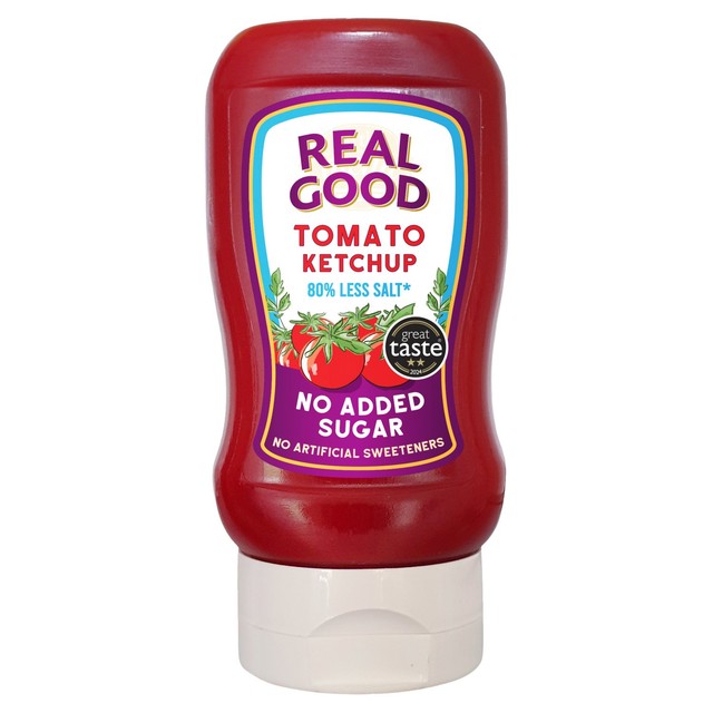 Real Good No Added Sugar Low Salt Tomato Ketchup 310g, imported from the UK
