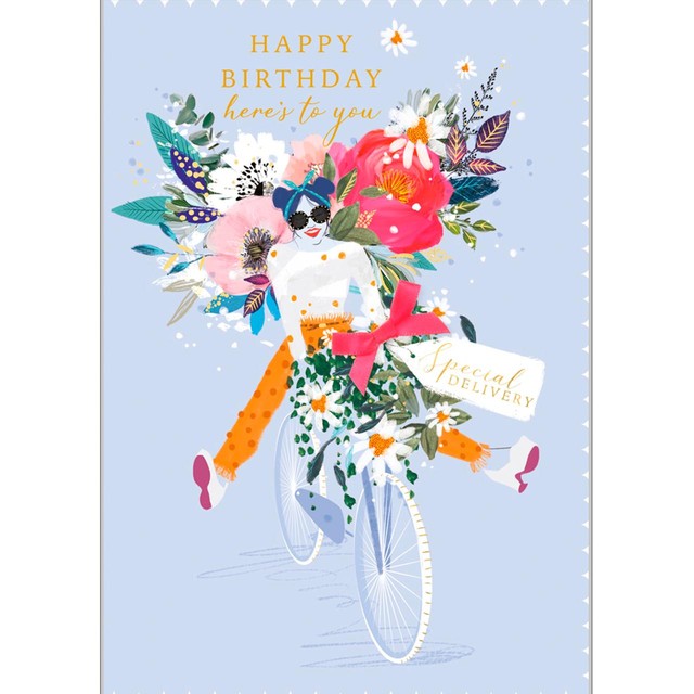 Abacus lady on bike greeting card 126x179mm, UK version