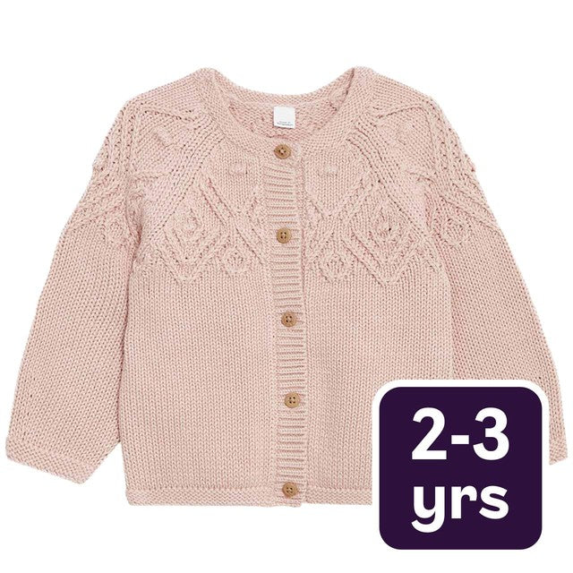 M&S pink patterned cardigan for girls 2-3 years, imported from the UK