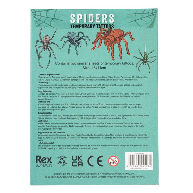 Rex International Halloween spider temporary tattoos 2 sheets, imported from the UK