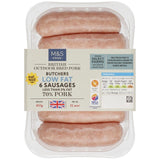 M&S low fat pork sausages 6 pack 400g, imported from the UK
