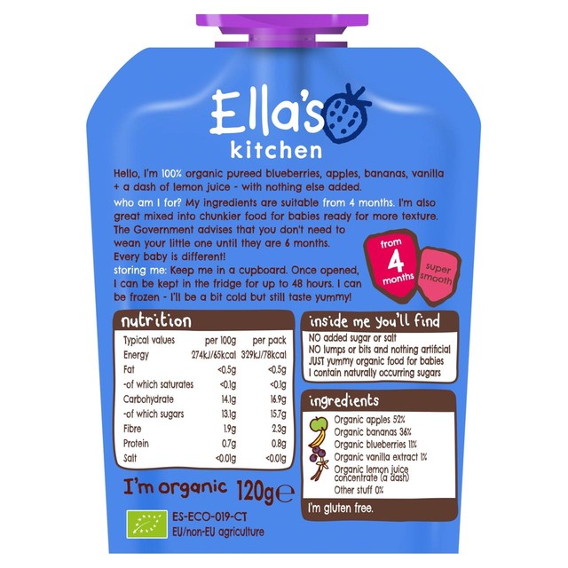 Ella's Kitchen blueberries, apples and bananas baby food pouch 120g - British product