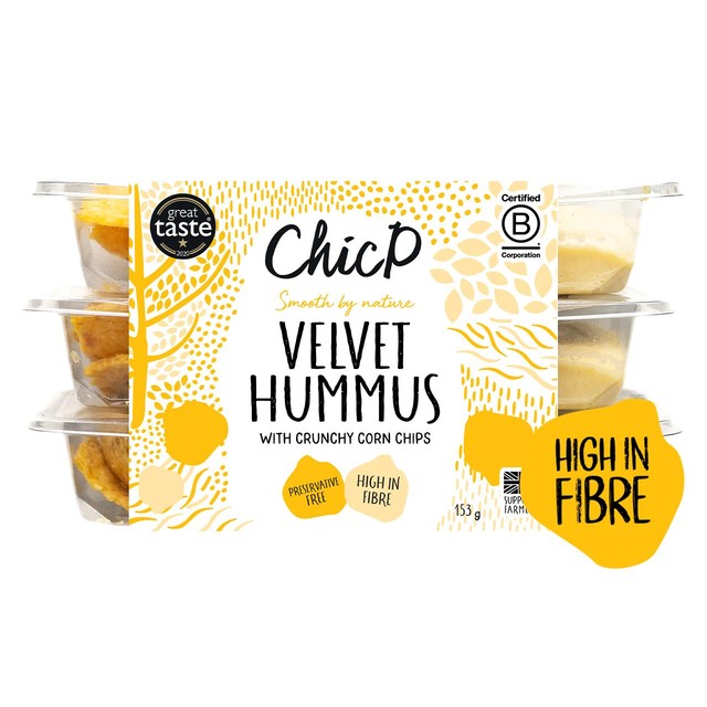 ChicP Velvet hummus snack pack with corn chips 153g - British product