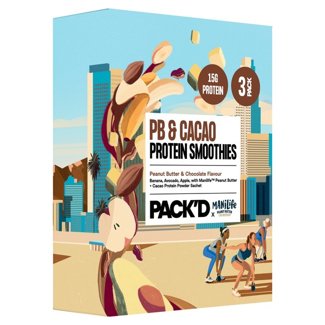 Pack'd Peanut Butter & Chocolate Protein Smoothie Kits 3 x 146g, imported from the UK
