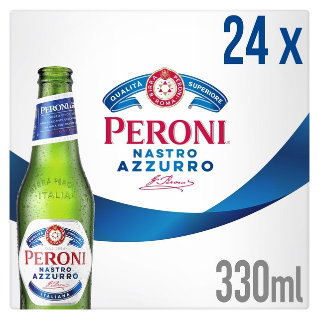 Peroni Nastro Azzurro lager 24 x 330ml bottles, imported from the UK