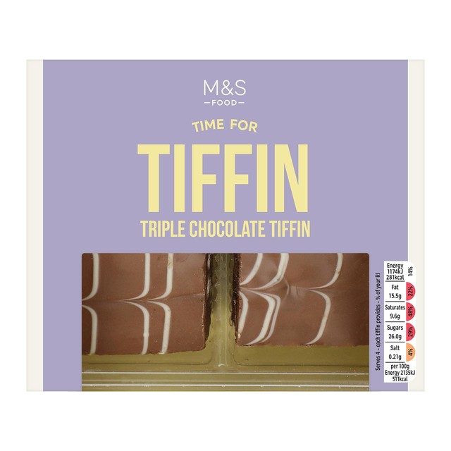 M&S Triple Chocolate Tiffin 4 x 55g, imported from the UK