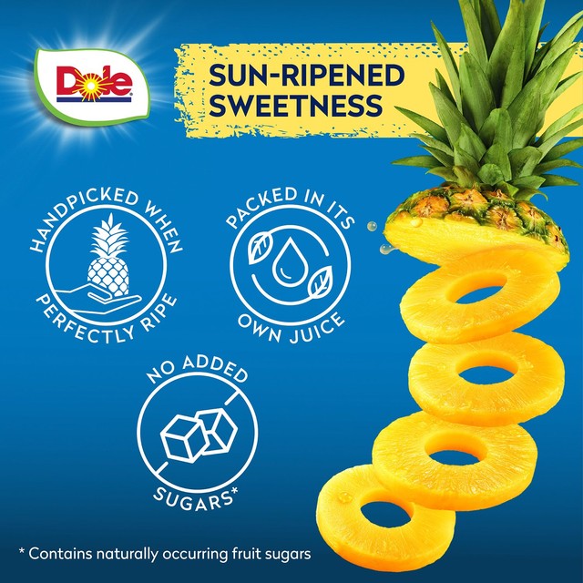 Dole canned pineapple slices in juice 227g - British product