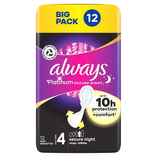 Always Platinum Secure Night sanitary towels with wings size 4 - British product