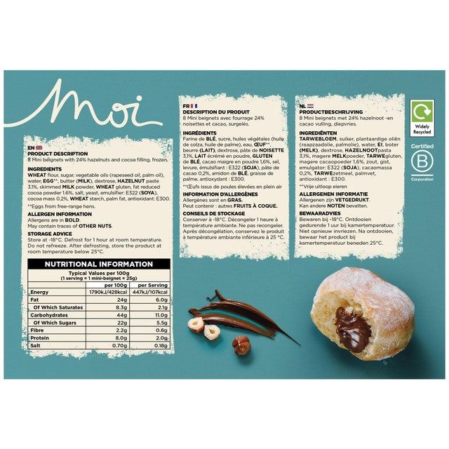 Moi by Mademoiselle Desserts cocoa hazelnut filled mini beignets, imported from the UK
