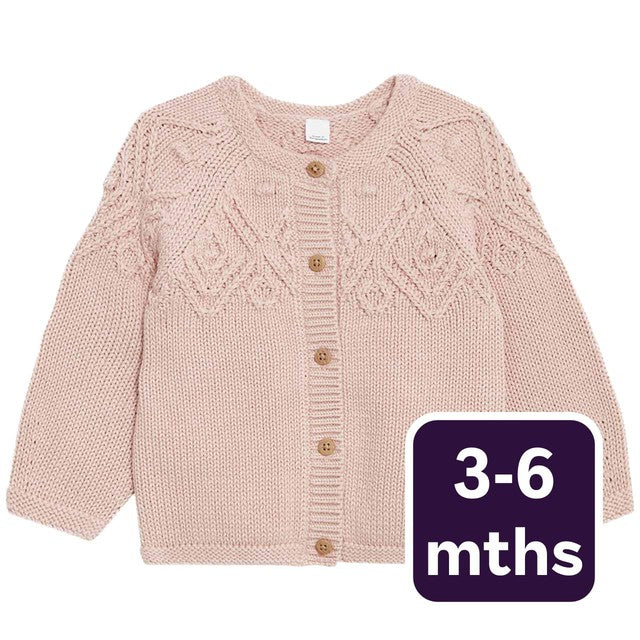 M&S Girls pure cotton cardigan pink 3-6 months, imported from the UK