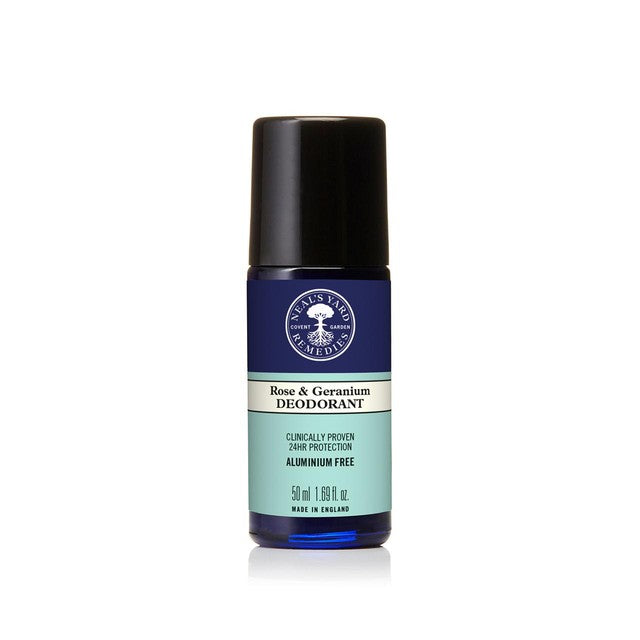 Neal's Yard Rose & Geranium Roll-On Deodorant 50ml, imported from the UK