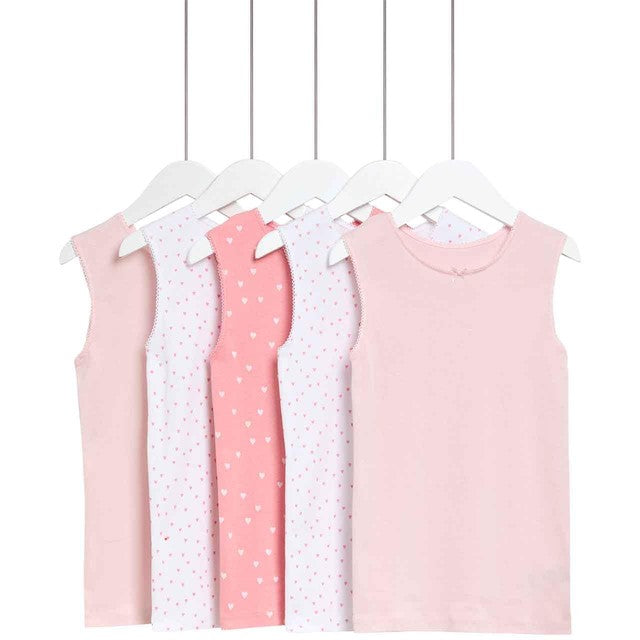 M&S girls heart print vests 9-10 years pink mix, imported from the UK