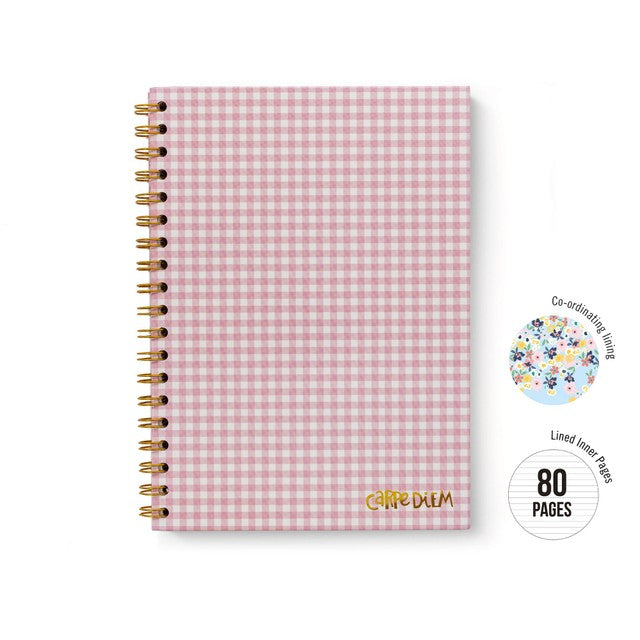 Pukka Pad Carpe Diem B5 notebook with Pink Check design, imported from the UK