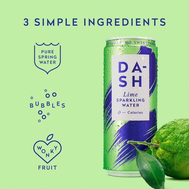 DASH Lime Infused Sparkling Water 4 x 330ml cans - British product