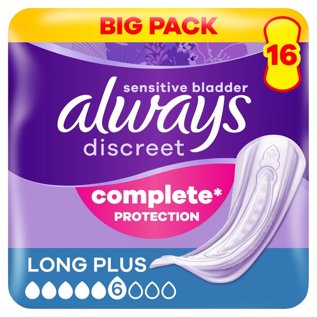 Always incontinence pads long plus 16 per pack - British product