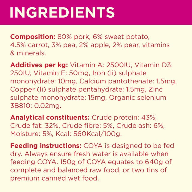 Coya freeze-dried raw dog food pork 150g - British product