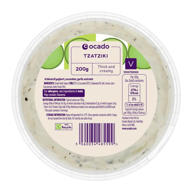 Ocado Tzatziki dip 200g, imported from the UK