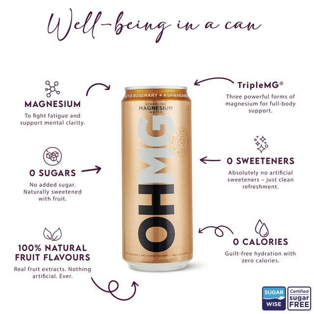 OHMG sparkling magnesium water variety pack 4 x 330ml, imported from the UK