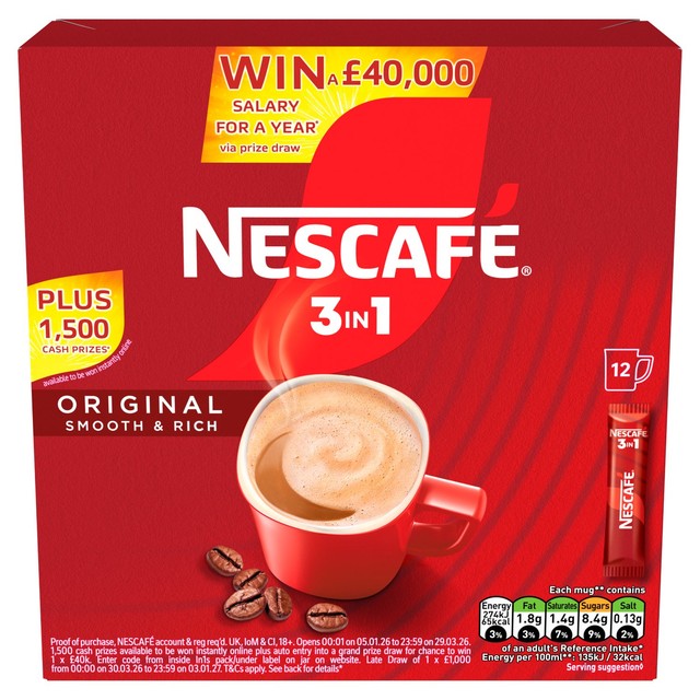 Nescafe Original 3in1 instant coffee mix 12 x 16g, imported from the UK