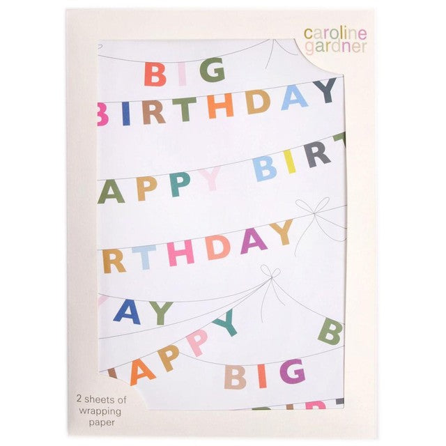 Caroline Gardner Happy Birthday Bunting gift wrap sheets 50cm x 70cm, UK version