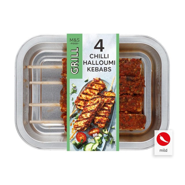 M&S chilli halloumi kebabs 225g, imported from the UK