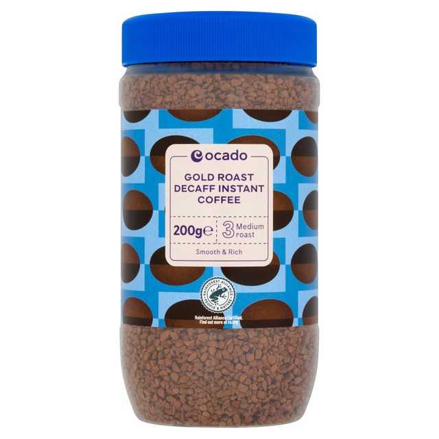 Ocado Gold Roast Decaff instant coffee 200g, imported from the UK