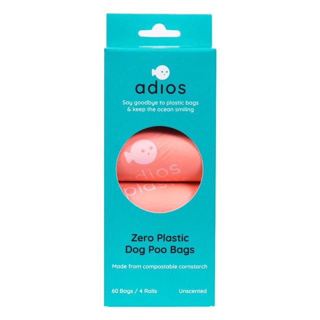 Adios Plastic compostable dog poo bags Pink 60 pack - British product