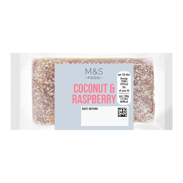 M&S Coconut & Raspberry Loaf Cake 266g, imported from the UK