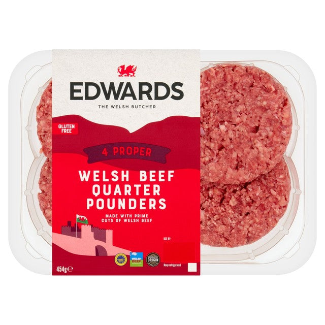 Edwards of Conwy beef burger patties 454g, UK version
