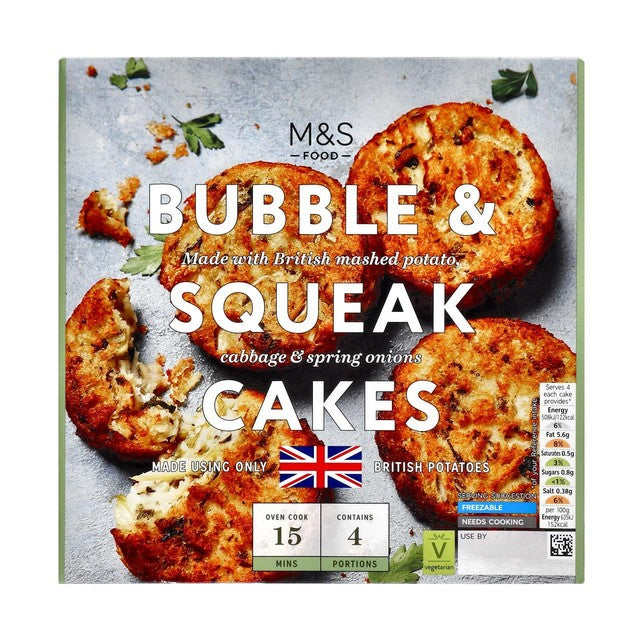 M&S bubble squeak cakes cabbage and potato 4 pack - British product