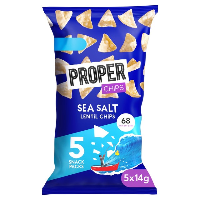 Properchips sea salt lentil crisps multipack, imported from the UK