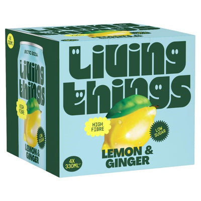 Living Things Lemon & Ginger Biotic Soda 4 x 330ml
