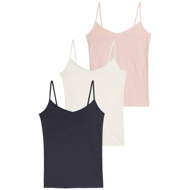 M&S cotton-rich strappy vests in navy, size 16, imported from the UK