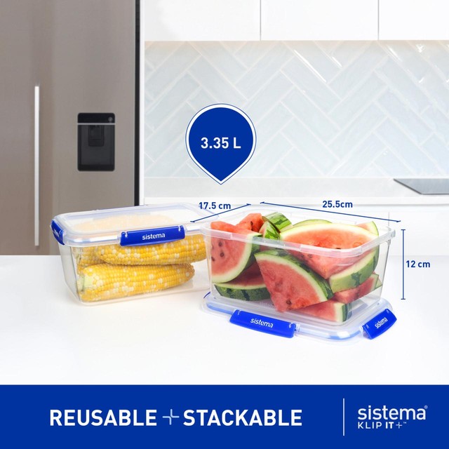 Sistema Klip It Plus food storage containers 3 x 3.35L (British brand)