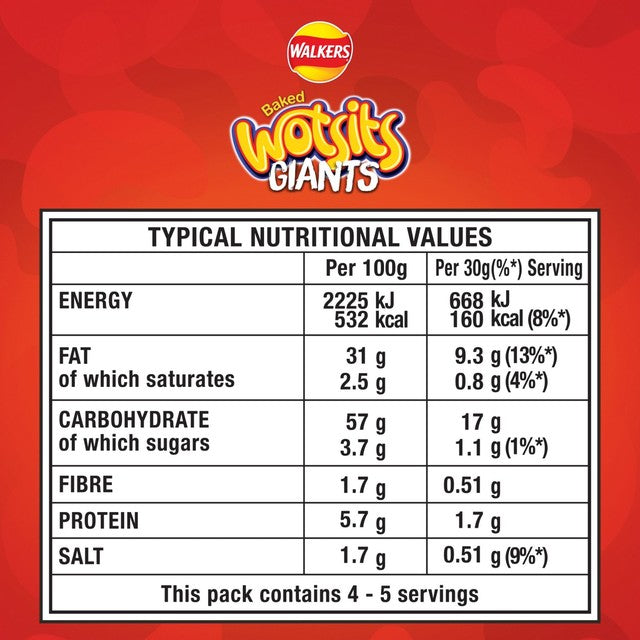Wotsits Giants baked corn puffs sweet and spicy Flamin' Hot flavour 130g (British brand)