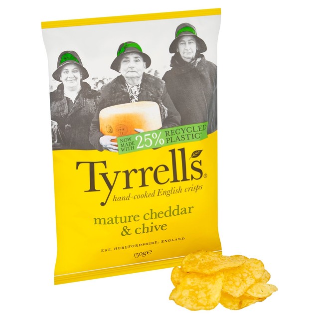 Tyrrells mature cheddar and chive crisps 150g (British brand)