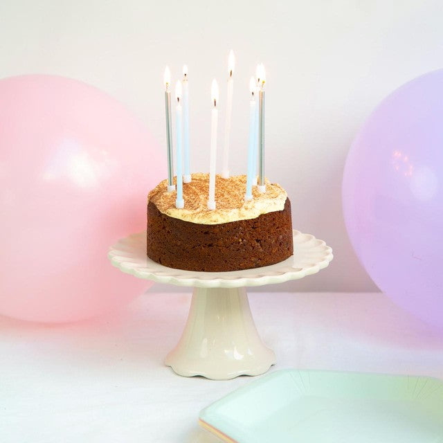 Talking Tables blue, silver and white birthday candles 10cm (British brand)