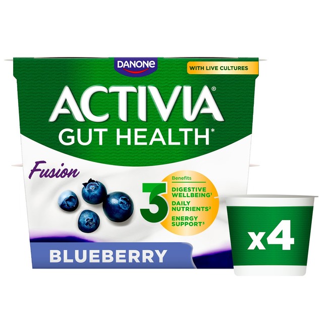 Activia Blueberry Acai gut health fruit yogurt multipack 4 x 120g - British product