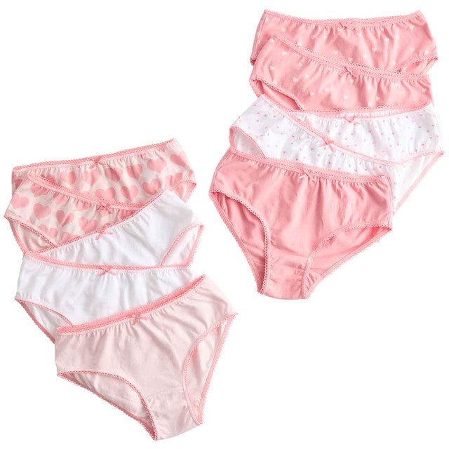 M&S girls cotton heart knickers pink mix 8-9 years, imported from the UK