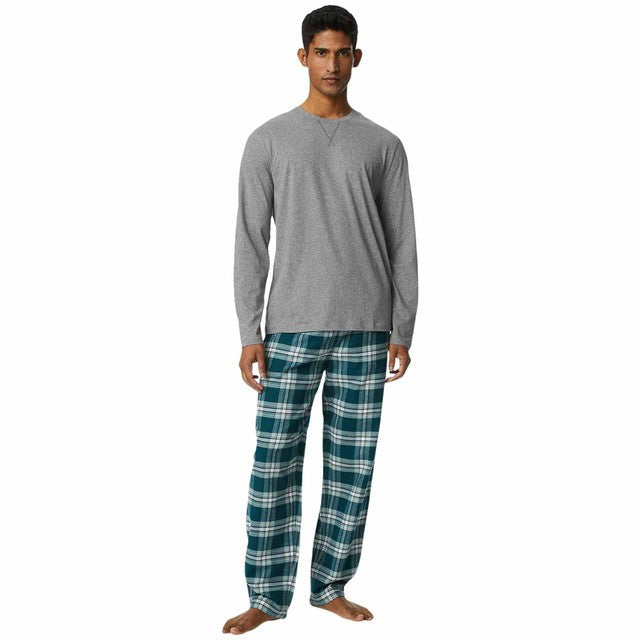 M&S men's brushed cotton checked pyjama set 2XL Grey Mix, imported from the UK