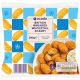 Ocado frozen breaded scampi 280g, imported from the UK